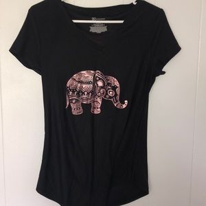 Black T-shirt with a rose gold metallic elephant